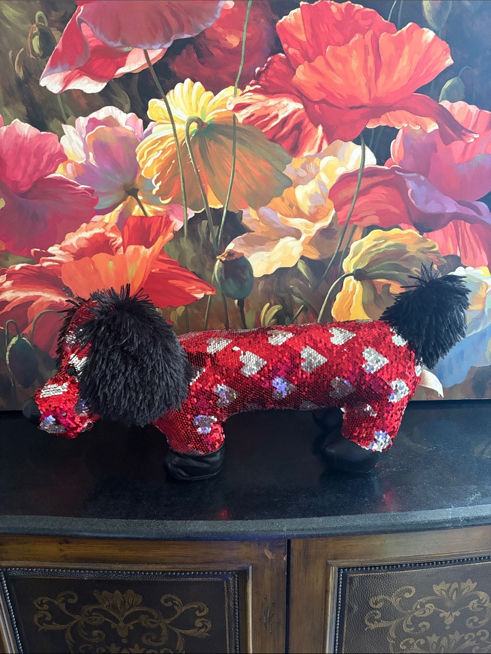 NWOT Reversible Red Sequin with hearts ♥️ Dachshund Toy